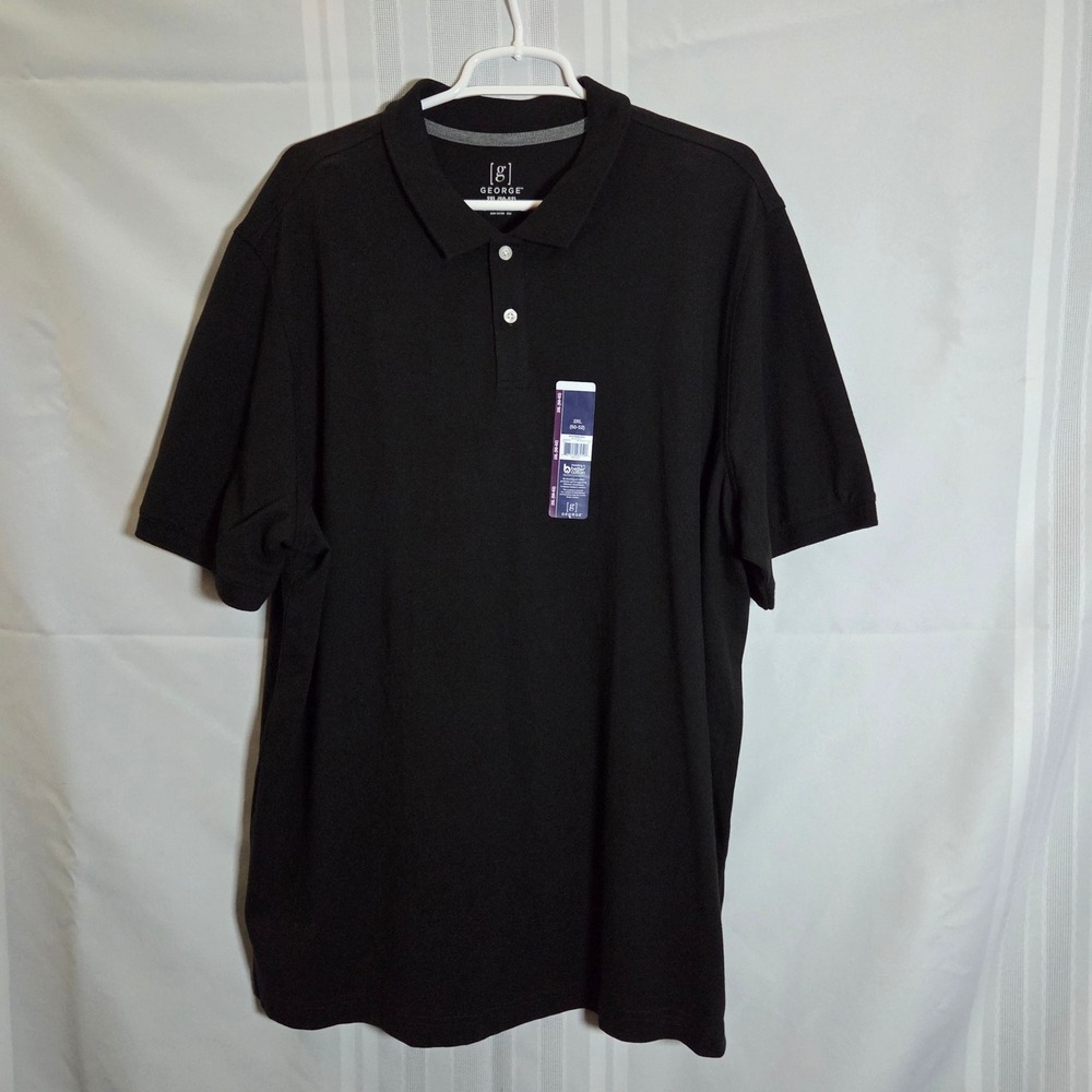 George Polo Shirt Mens 2XL Black Soot Pique Short Sleeve Stretch GE16100147